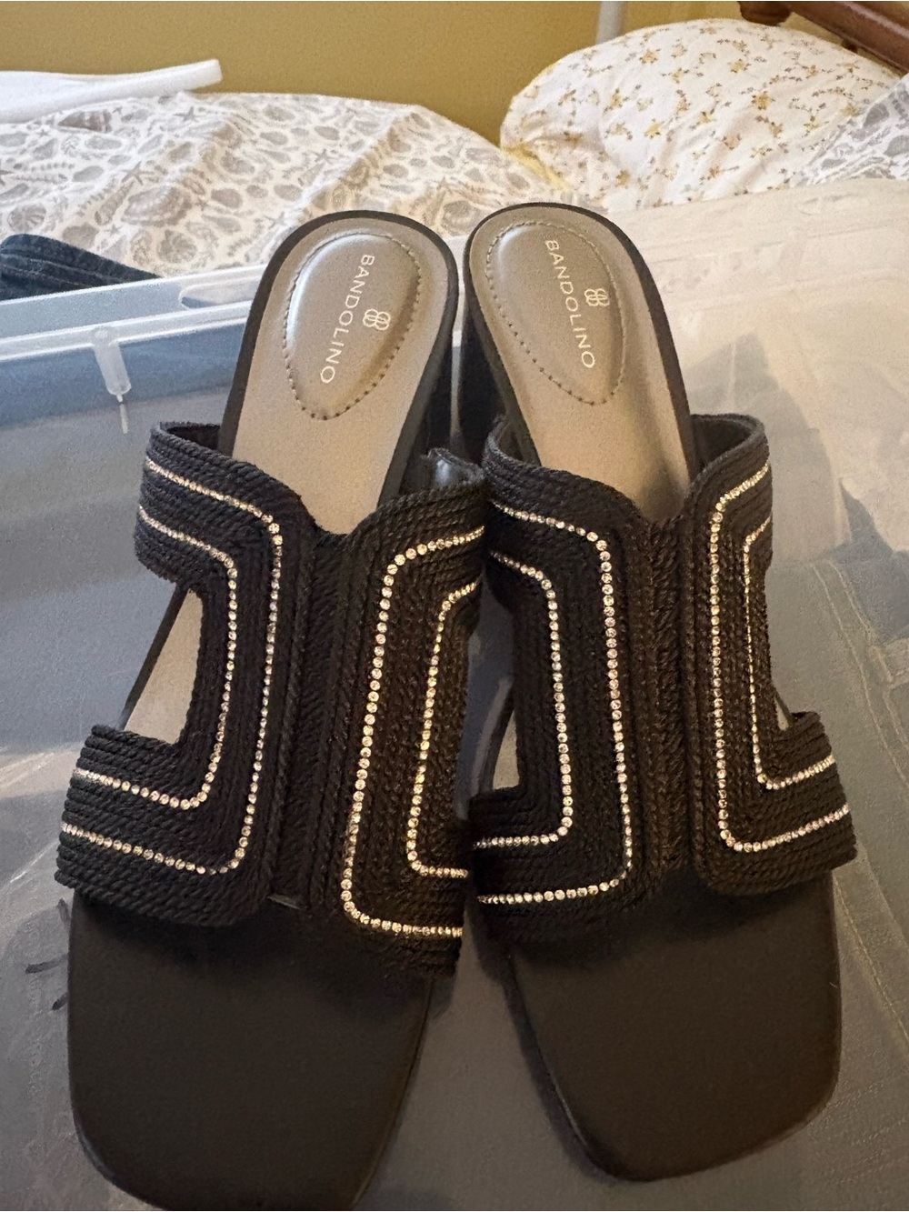 Bandolino Black Embellished Braided Slide Mules